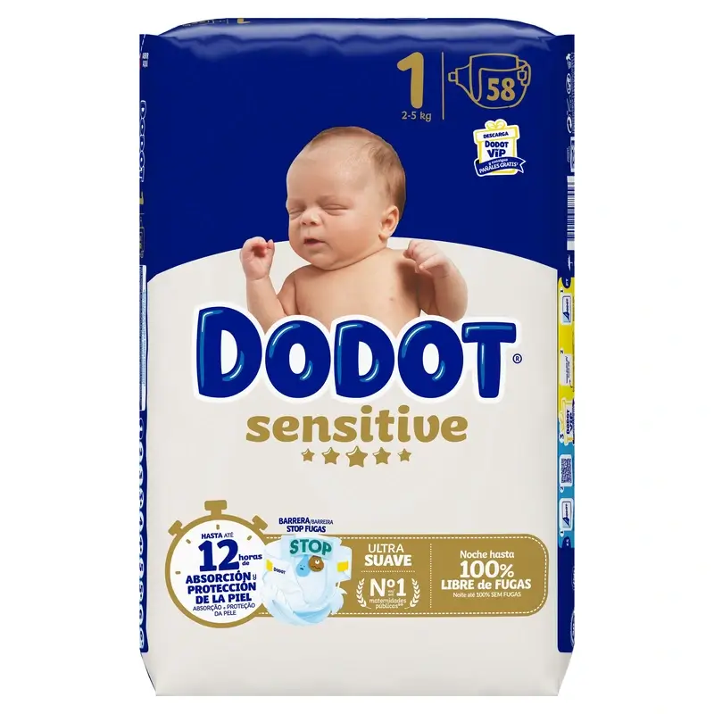 Dodot Sensitive Taille 1 (2-5 Kg), 58 couches - Image 2