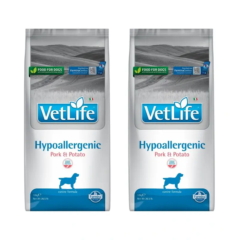 Farmina Vet Life Dog Hypoallergenic Pork Adult 12Kg, nourriture pour chiens, paquet de 2