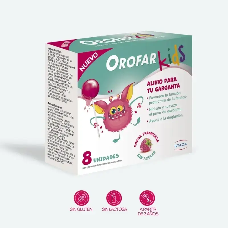 Orofar Kids Sucettes sans sucre à la framboise contre les démangeaisons de la gorge, 2x8 sucettes - Image 3