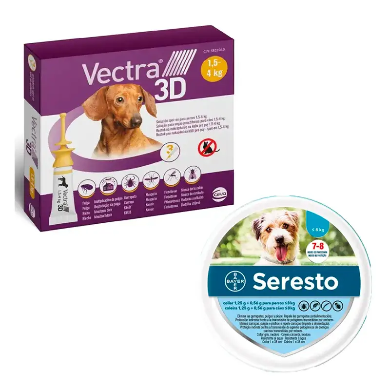 Vectra 3D + 1,5-4 kg 3 Pipettes + Collier Seresto Small, Pack Mini Dogs