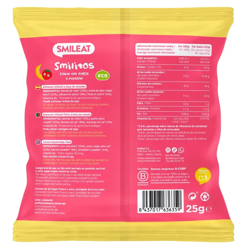 Smileat Smilitos Fraise & Banane Eco , 25 grammes - Image 2