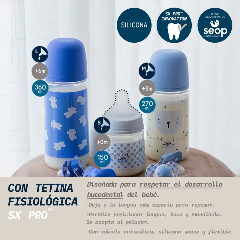 Suavinex Tétine pour biberon Sx Pro Slow Flow (S) +0 mois Wild&Free Blue, 150 ml - Image 3