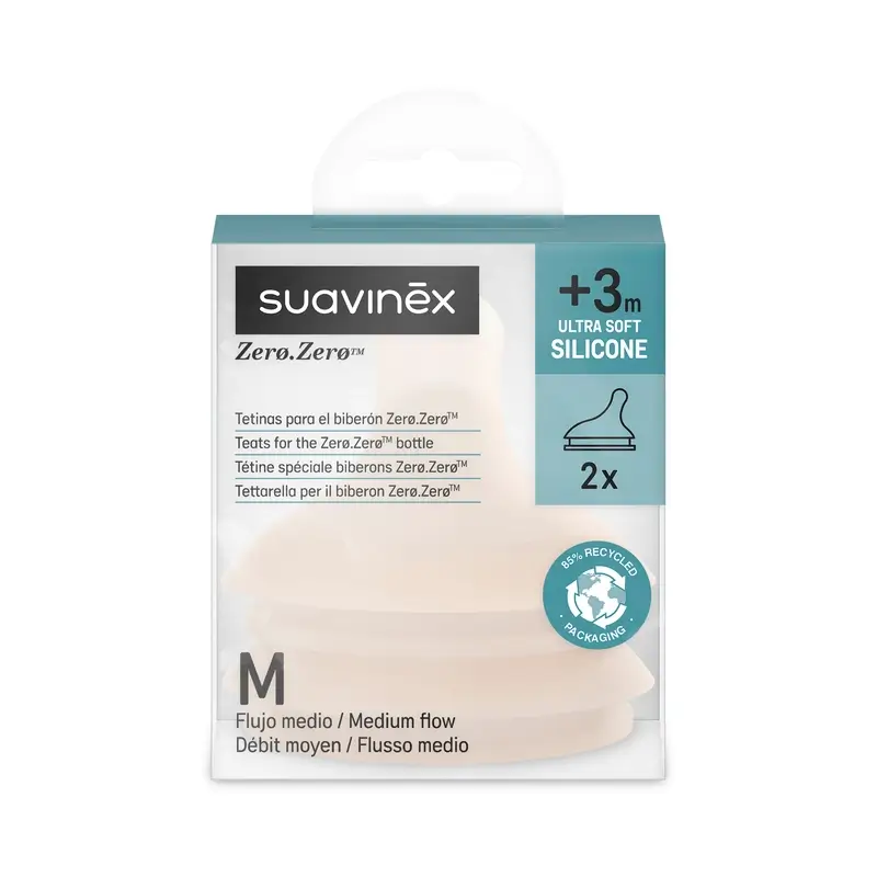 Suavinex 2 packs de 2 tétines Zéro Zéro, débit moyen (M), +3 mois, Fair - Image 2