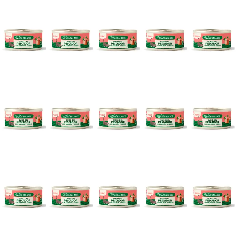 Wild Balance Fisherman's Stew en boîte avec saumon, porc et légumes pour chats, 80 g, paquet de 15