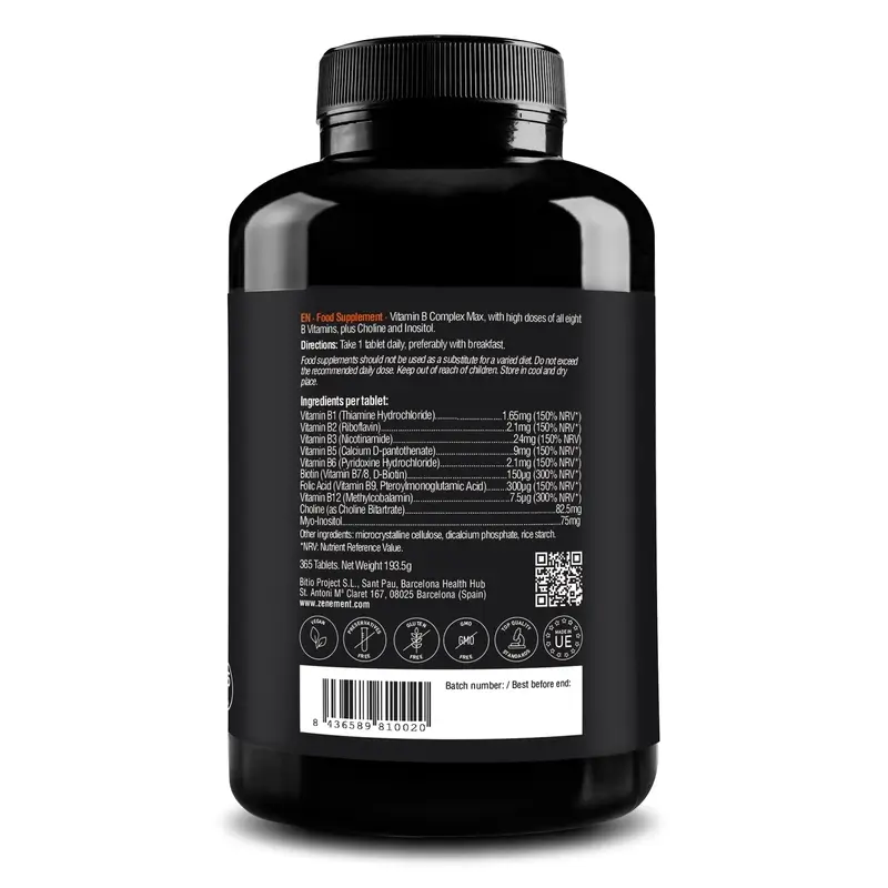 Zenement Vitamin B Max Complex, 365 comprimés végétaliens - Image 2